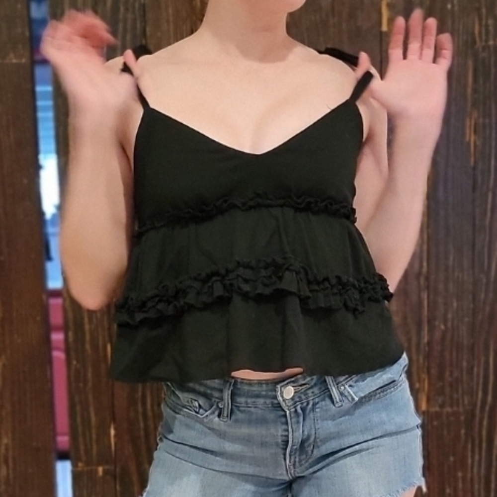 Black Ruffled Women's Top